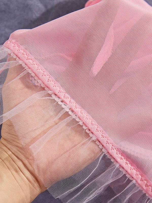 Women's Solid Sheer Mesh Sexy Lingerie Set, Casual Comfy Push Up Bra & Thong & Ruffle Hem Sheer Skirt Three-Piece Set, Ladies Sexy Lingeries & Costumes